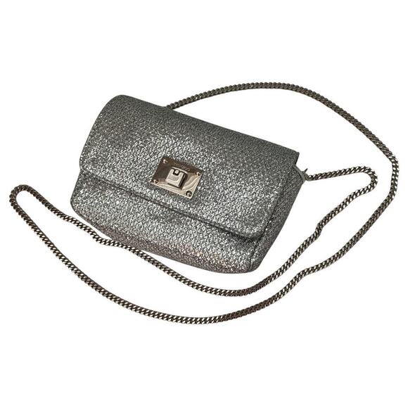 Jimmy Choo Ruby L Glitter Crossbody Bag Link Chain Metallic Grey Glitter - Picture 9 of 12